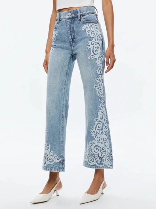 Alice + Olivia Denim - Alice + Olivia Beautiful Embroidered Cropped Bell Jean